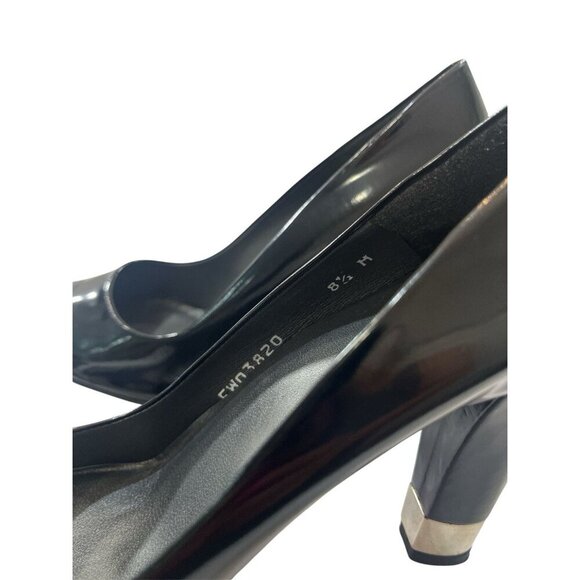 Stuart Weitzman Peep Toe Block Heel Size 8.5 M Black Patent Leather - Picture 6 of 8